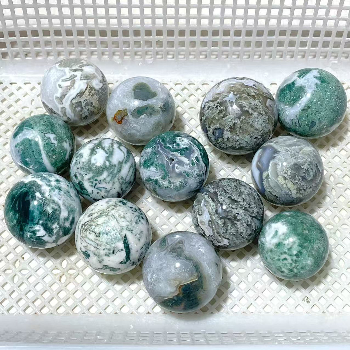 13 Pieces Beautiful Moss Agate Spheres