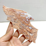 Unique Pink Agate Black Obsidian Demon and Angel Wing Carving With Stand