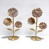 2 Pairs Sunstone Mixed Moonstone Sunflower Carving With Stand