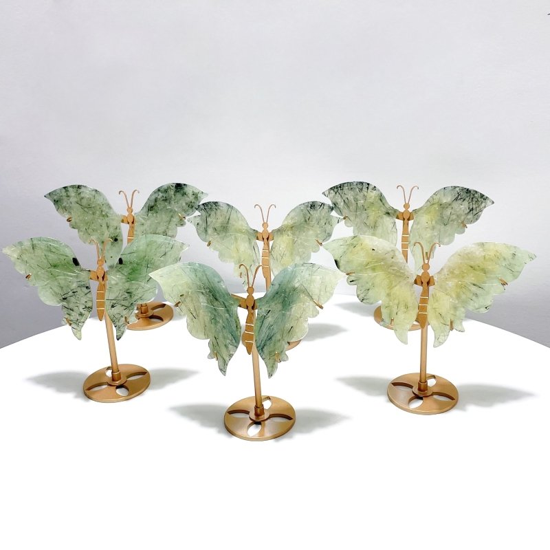 6 Pairs Beautiful Prehnite Butterfly Wing With Stand - Wholesale Crystals