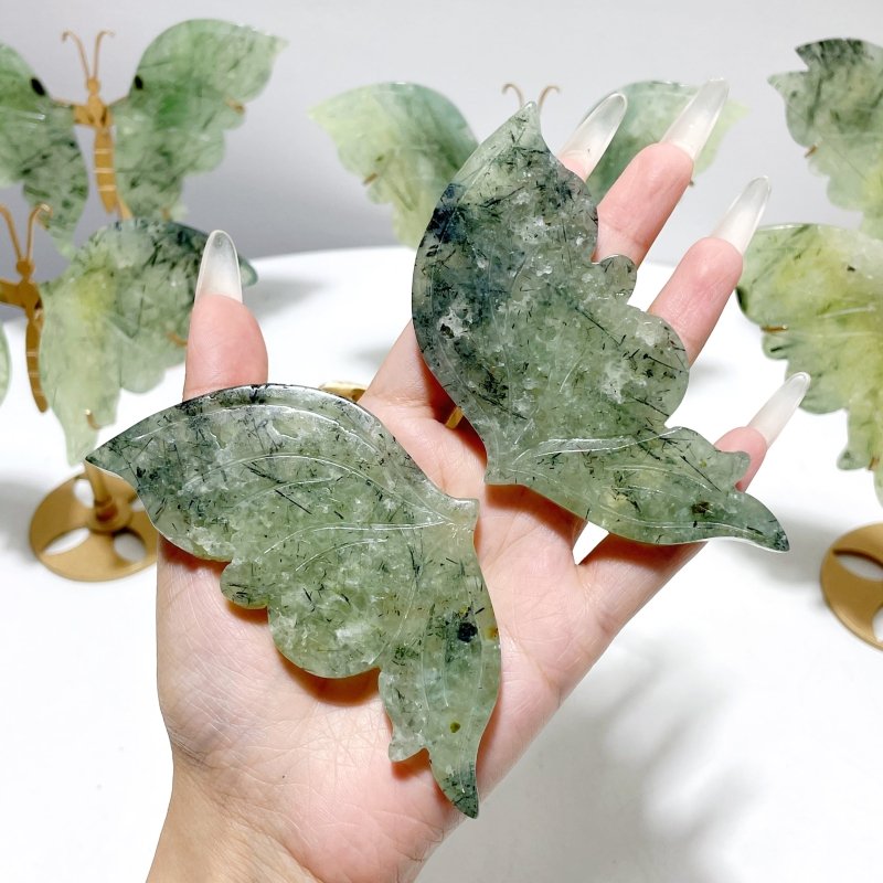 6 Pairs Beautiful Prehnite Butterfly Wing With Stand - Wholesale Crystals