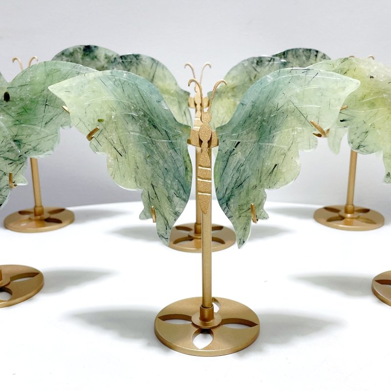 6 Pairs Beautiful Prehnite Butterfly Wing With Stand - Wholesale Crystals