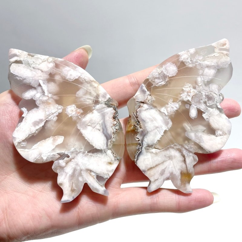 6 Pairs Beautiful Sakura Flower Agate Butterfly Wing Carving With Stand - Wholesale Crystals