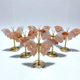 6 Pairs Pink Agate Butterfly Wing Carving With Stand - Wholesale Crystals