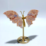 6 Pairs Pink Agate Butterfly Wing Carving With Stand - Wholesale Crystals