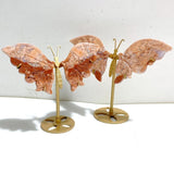 6 Pairs Pink Agate Butterfly Wing Carving With Stand -Wholesale Crystals