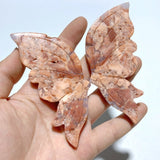 6 Pairs Pink Agate Butterfly Wing Carving With Stand - Wholesale Crystals