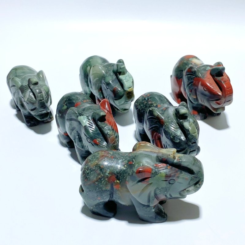 6 Pieces Africa Blood Stone Elephant Carving - Wholesale Crystals
