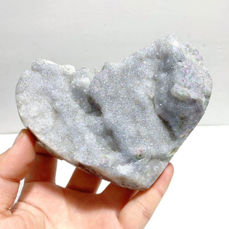 6 Pieces Aura Quartz Cluster Heart With Stand 1 - Wholesale Crystals