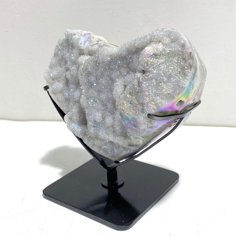 6 Pieces Aura Quartz Cluster Heart With Stand 1 - Wholesale Crystals