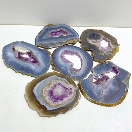 6 Pieces Beautiful Large Amethyst Mixed Geode Druzy Agate Slab -Wholesale Crystals