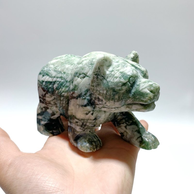 6 Pieces Beautiful Moss Agate Bear Carving - Wholesale Crystals