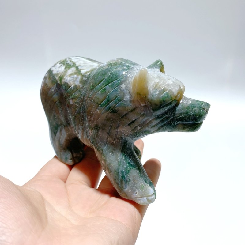 6 Pieces Beautiful Moss Agate Bear Carving - Wholesale Crystals