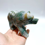 6 Pieces Beautiful Moss Agate Bear Carving - Wholesale Crystals