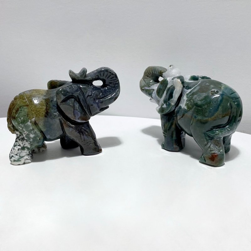 6 Pieces Beautiful Moss Agate Elephant Carving - Wholesale Crystals