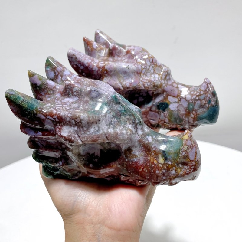 6 Pieces Beautiful Ocean Jasper Dragon Head Carving - Wholesale Crystals