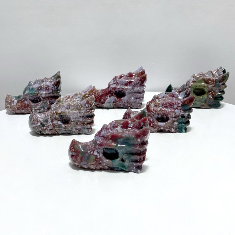 6 Pieces Beautiful Ocean Jasper Dragon Head Carving