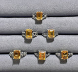 6 Pieces Citrine Sugar Cube 925 Silver Ring Different Styles - Wholesale Crystals