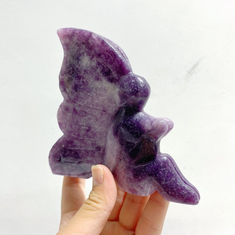 6 Pieces Deep Purple Lepidolite Butterfly Fairy Carving - Wholesale Crystals