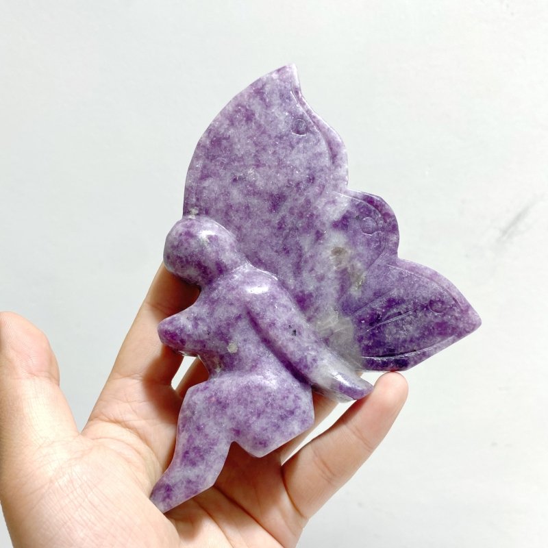 6 Pieces Deep Purple Lepidolite Butterfly Fairy Carving - Wholesale Crystals