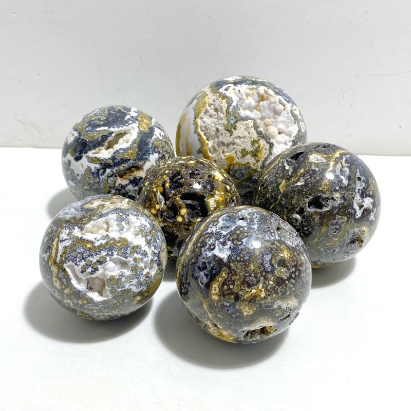 6 Pieces Geode 8th Vein Ocean Jasper Spheres -Wholesale Crystals