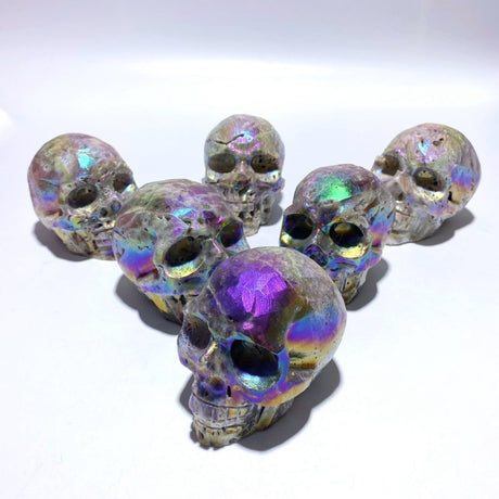 6 Pieces Geode Aura Sphalerite Skull Carving - Wholesale Crystals