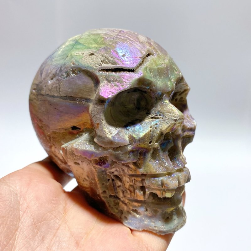 6 Pieces Geode Aura Sphalerite Skull Carving - Wholesale Crystals