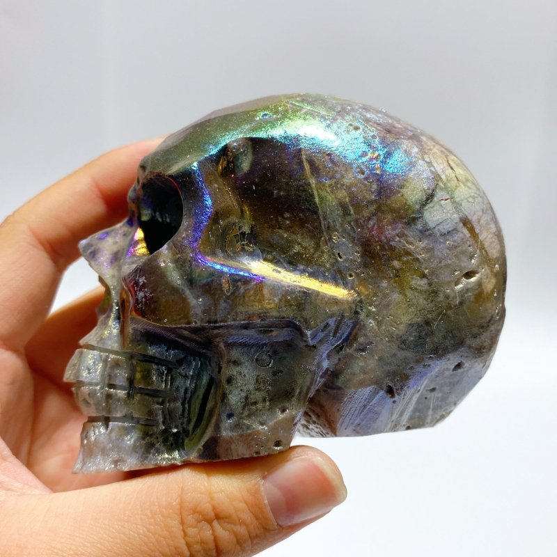 6 Pieces Geode Aura Sphalerite Skull Carving - Wholesale Crystals