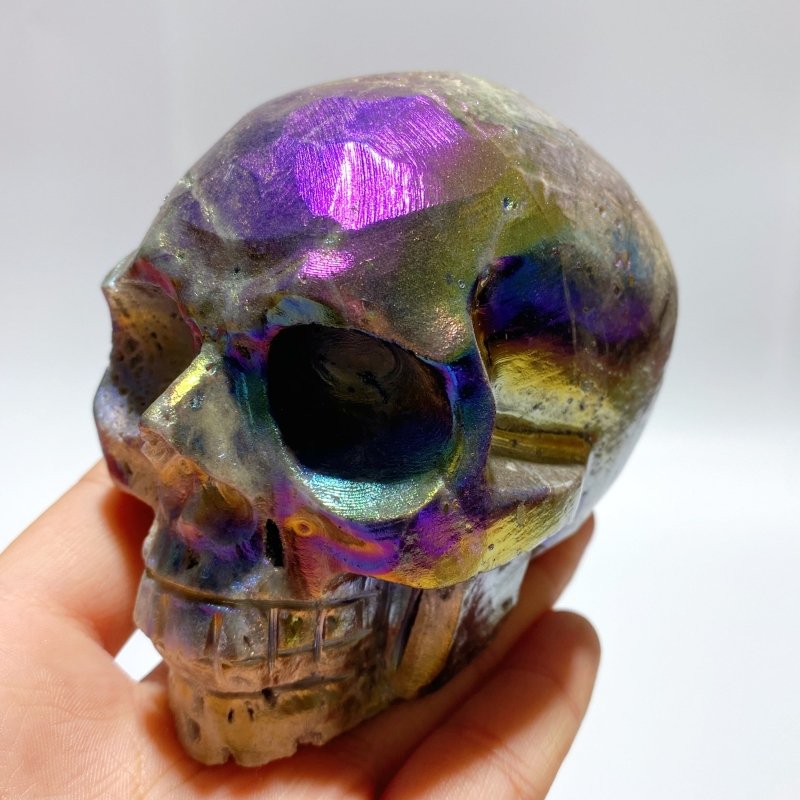 6 Pieces Geode Aura Sphalerite Skull Carving - Wholesale Crystals
