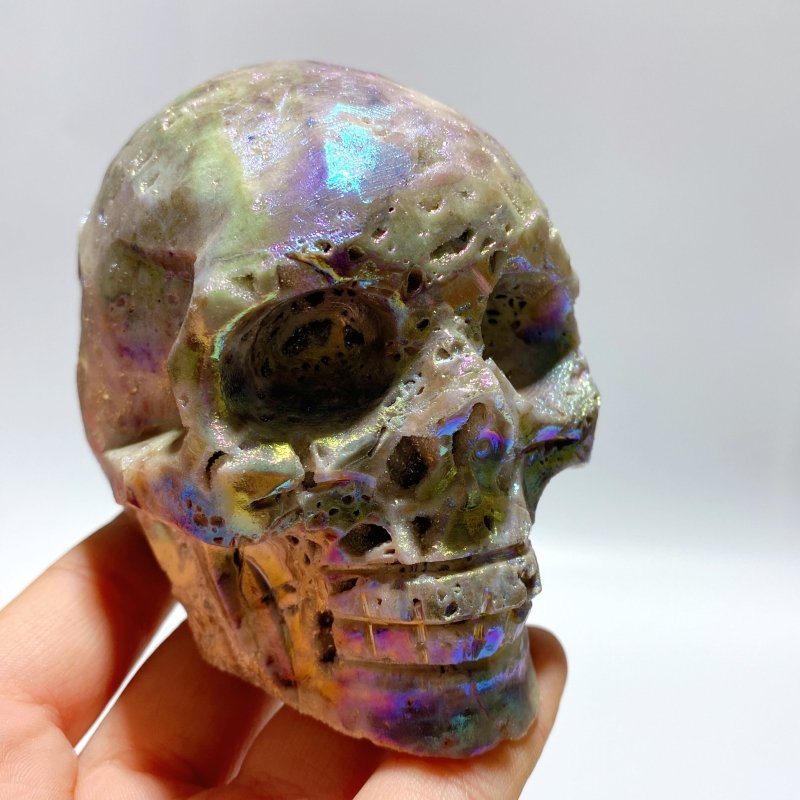 6 Pieces Geode Aura Sphalerite Skull Carving - Wholesale Crystals