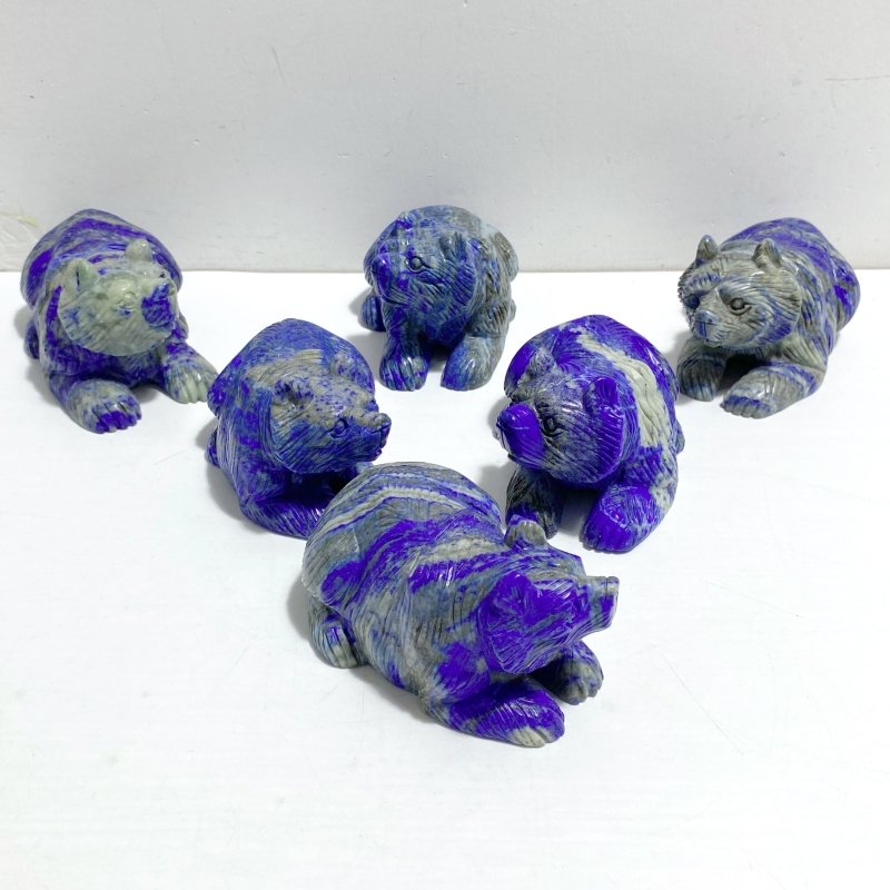 6 Pieces Lapis Lazuli Bears Carving - Wholesale Crystals