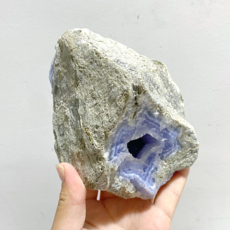 6 Pieces Large Blue Chalcedony Druzy Geode - Wholesale Crystals