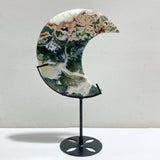 6 Pieces Large Geode Green & Pink Moss Agate Moon With Stand Home Decor -Wholesale Crystals