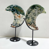 6 Pieces Large Geode Green & Pink Moss Agate Moon With Stand Home Decor -Wholesale Crystals