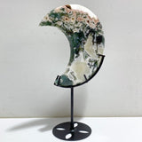 6 Pieces Large Geode Green & Pink Moss Agate Moon With Stand Home Decor -Wholesale Crystals