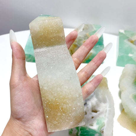 6 Pieces Large Green Fluorite Druzy Geode Tower Points - Wholesale Crystals