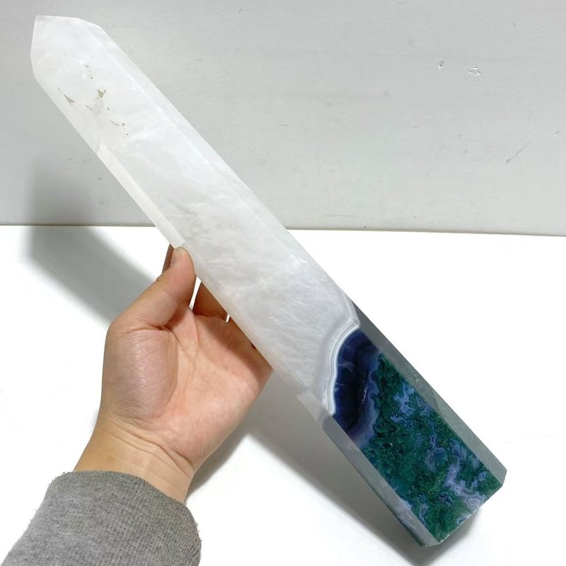 6 Pieces Large Green Moss Agate Points - Wholesale Crystals