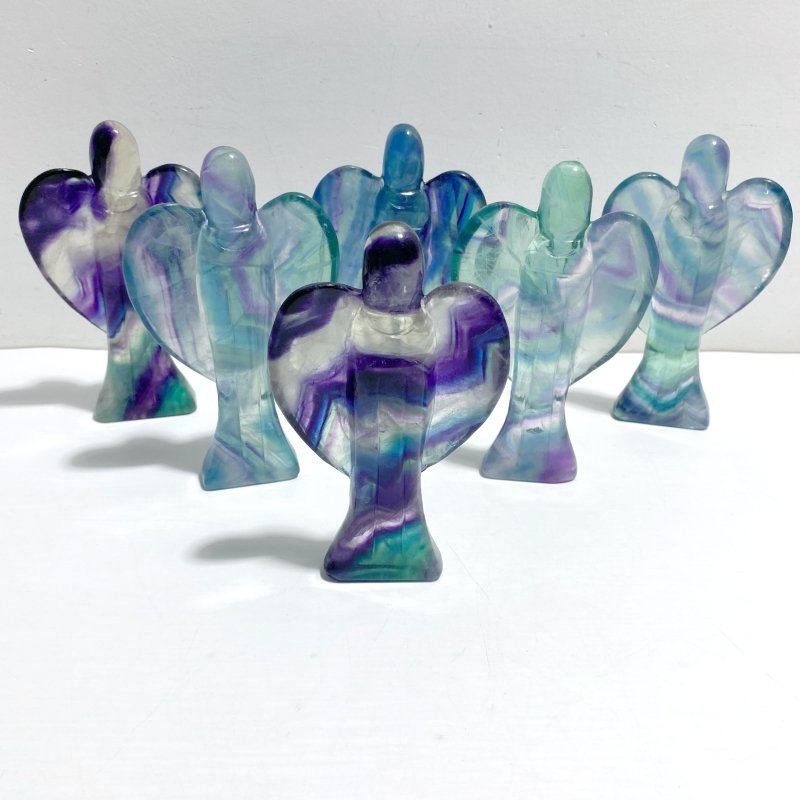 6 Pieces Large Rainbow Fluorite Angel Carving - Wholesale Crystals