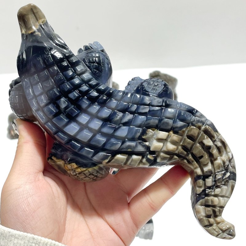 6 Pieces Large Volcanic Agate Crocodile Carving(UV - Reactive) - Wholesale Crystals