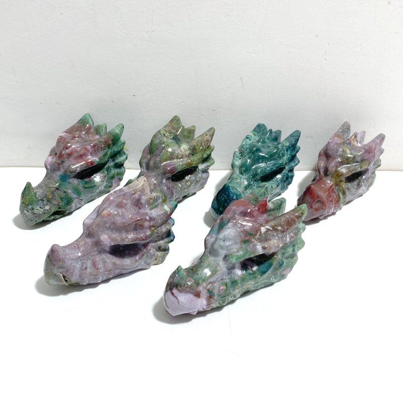 6 Pieces Ocean Jasper Dragon Head Carving - Wholesale Crystals