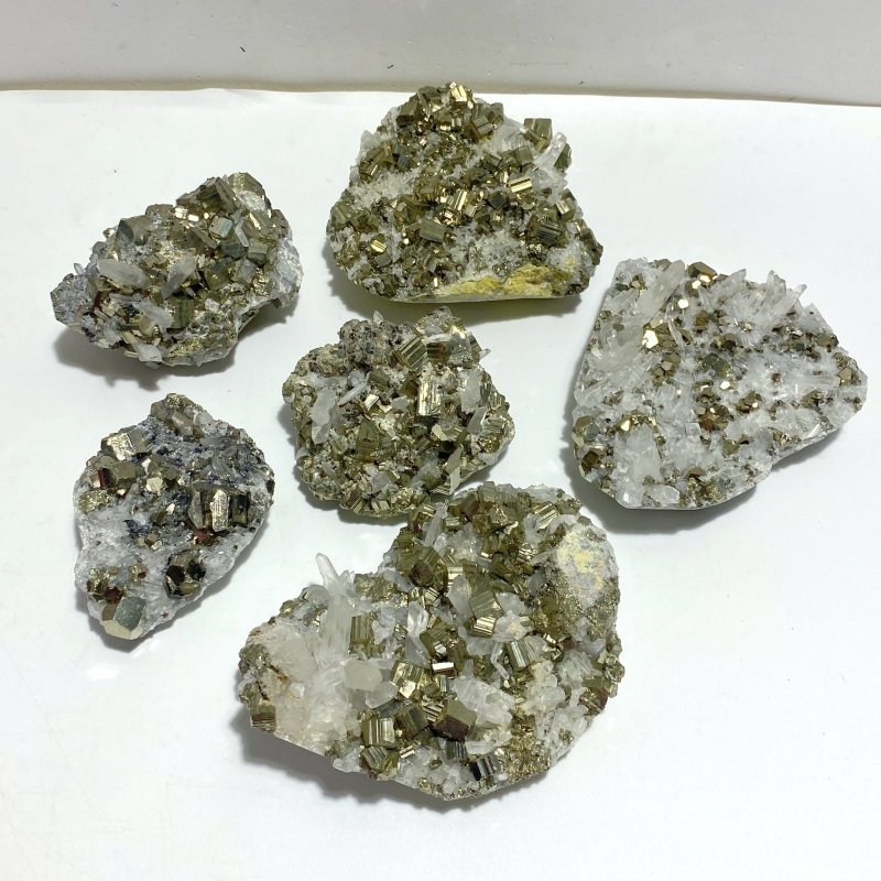 6 Pieces Pyrite Mixed Clear Quartz Cluster Specimen For Collection - Wholesale Crystals