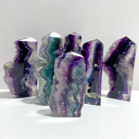 6 Pieces Rainbow Fluorite Raw Side Tower - Wholesale Crystals