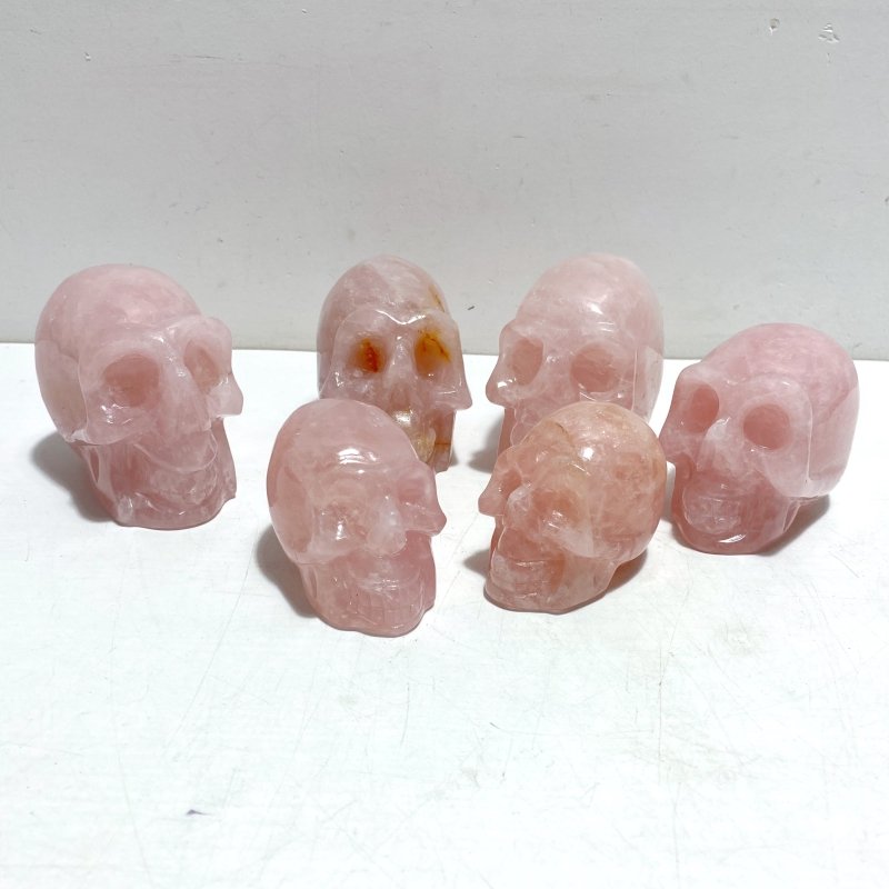 6 Pieces Rose Quartz Skull Carving - Wholesale Crystals