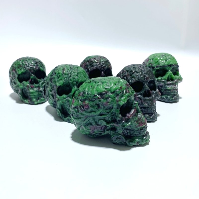 6 Pieces Ruby Zoisite Skull Carving - Wholesale Crystals