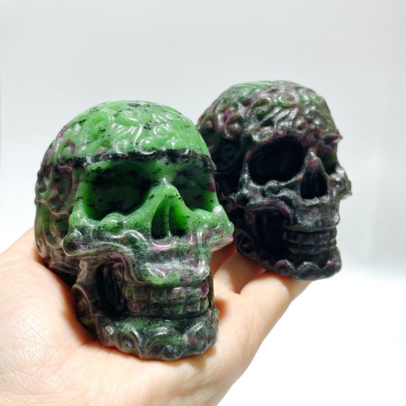 6 Pieces Ruby Zoisite Skull Carving - Wholesale Crystals