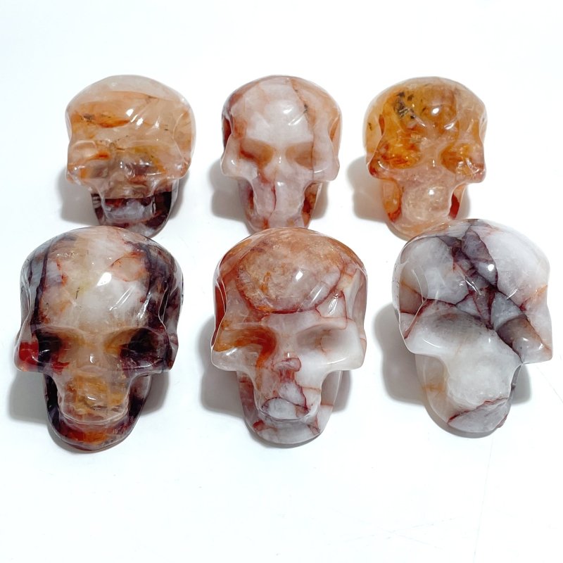 6 Pieces Unique Fire Quartz Skull Carving - Wholesale Crystals