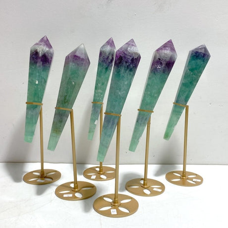 6 Pieces Watemelon Fluorite Magic Scepter Wand With Stand - Wholesale Crystals