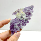 4 Pairs Spark Lepidolite Demon Angel Wing Carving With Stand