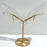 Clear Quartz Heart Wing Carving With Stand