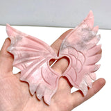2 Pairs Pink Opal Demon Angel Wing Carving With Stand
